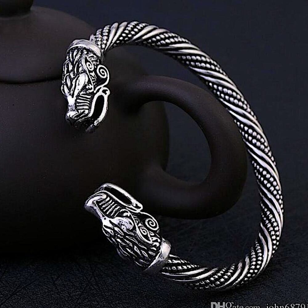 SILVER DRAGON VIKING BANGLE BRACELET